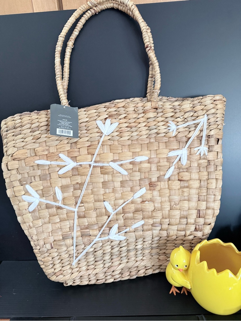 Threshold Embroidered Water Hyacinth Basket Tote Beach Bag